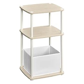 SONGMICS Μοντέρνο Πλαϊνό Τραπέζι 34x30x58cm με 3 Ράφια και Υφασμάτινο Καλάθι σε Μπεζ Χρώμα LET286N01