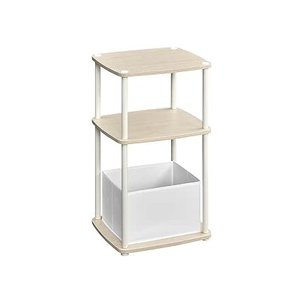 SONGMICS Μοντέρνο Πλαϊνό Τραπέζι 34x30x58cm με 3 Ράφια και Υφασμάτινο Καλάθι σε Μπεζ Χρώμα LET286N01