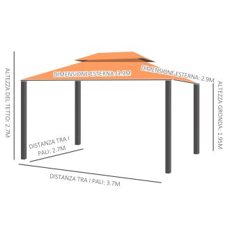 Outsunny Luxury Gazebo Garden Τέντα με υδατοαπωθητικό κουβούκλιο 3x4m 01-0870