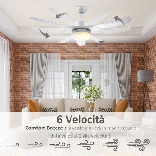 HOMCOM 3 Mode LED Light Ανεμιστήρας Οροφής με Τηλεχειριστήριο, 6 Ταχύτητες, Φ132x40cm B31-392WT