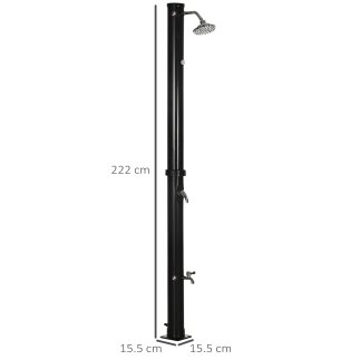 Outsunny Ηλιακό ντους 20L με κάτω βρύση και ρυθμιζόμενη θερμοκρασία, από κράμα ψευδαργύρου, 15.5x15.5x222 cm, Μαύρο A20-322V00BK