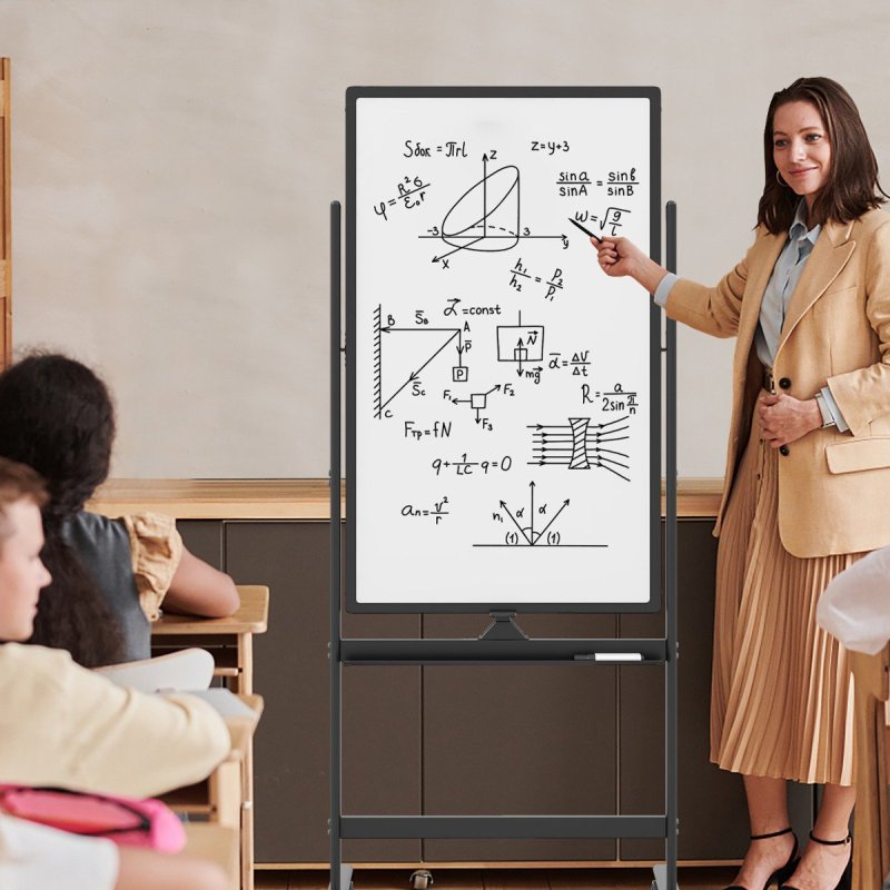 Costway Διπλής Όψης Πίνακας Whiteboard με Ρυθμιζόμενο Ύψος και Αξεσουάρ CB10564BK