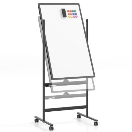 Costway Διπλής Όψης Πίνακας Whiteboard με Ρυθμιζόμενο Ύψος και Αξεσουάρ CB10564BK