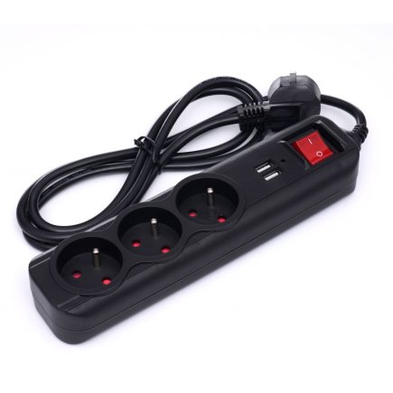 Πολύπριζο με 3 Υποδοχές & 2 Θύρες USB – 3m με Διακόπτη KD-4032 Kraft&Dele
