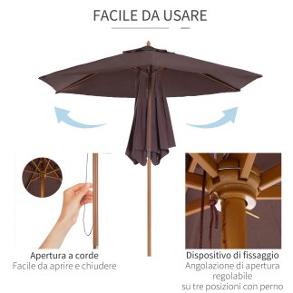 Ομπρέλα Outsunny Garden and Terrace σε Ξύλο Πολυεστέρα 2,5x2,3m καφέ 01-0582