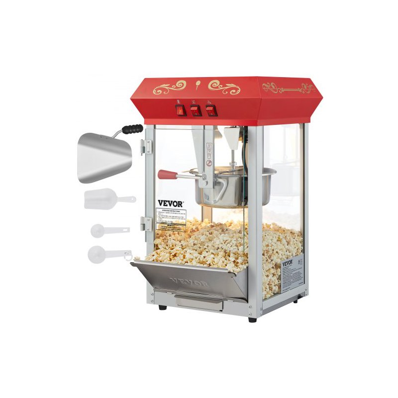 VEVOR Μηχανή Ποπ Κορν Πάγκου 850W 8 Oz 48 Κούπες Κόκκινη TSBMHJ8OZ850WJWNRV2