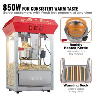 VEVOR  Μηχανή Ποπ Κορν Πάγκου 850W 8 Oz 48 Κούπες Κόκκινη TSBMHJ8OZ850WJWNRV2