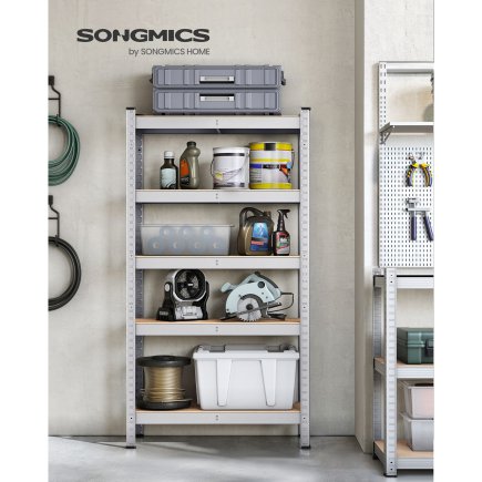 Ράφι SONGMICS 5 Επιπέδων, Χωρίς Βίδες, 650 kg, 30x75x150 cm, Ασημί 