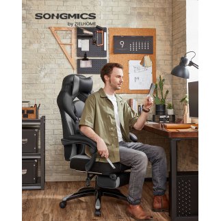 SONGMICS Εργονομική Καρέκλα Gaming με Υποπόδιο, Ρυθμιζόμενο Προσκέφαλο, Υποστήριξη Οσφυϊκής Μοίρας, Μέγιστού Βάρους 150 kg, Μαύρ