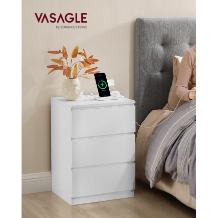 VASAGLE Κομοδίνο 40x35x59cm με Πρίζα και USB Θύρες σε Λευκό Χρώμα LET631W14V1