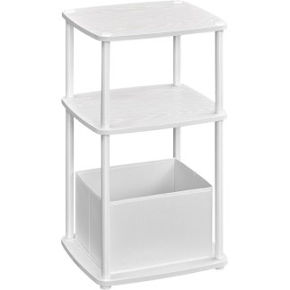 SONGMICS Λευκό Μοντέρνο Κομοδίνο 34x30x58cm με 3 Ράφια και Υφασμάτινο Καλάθι LET286W01