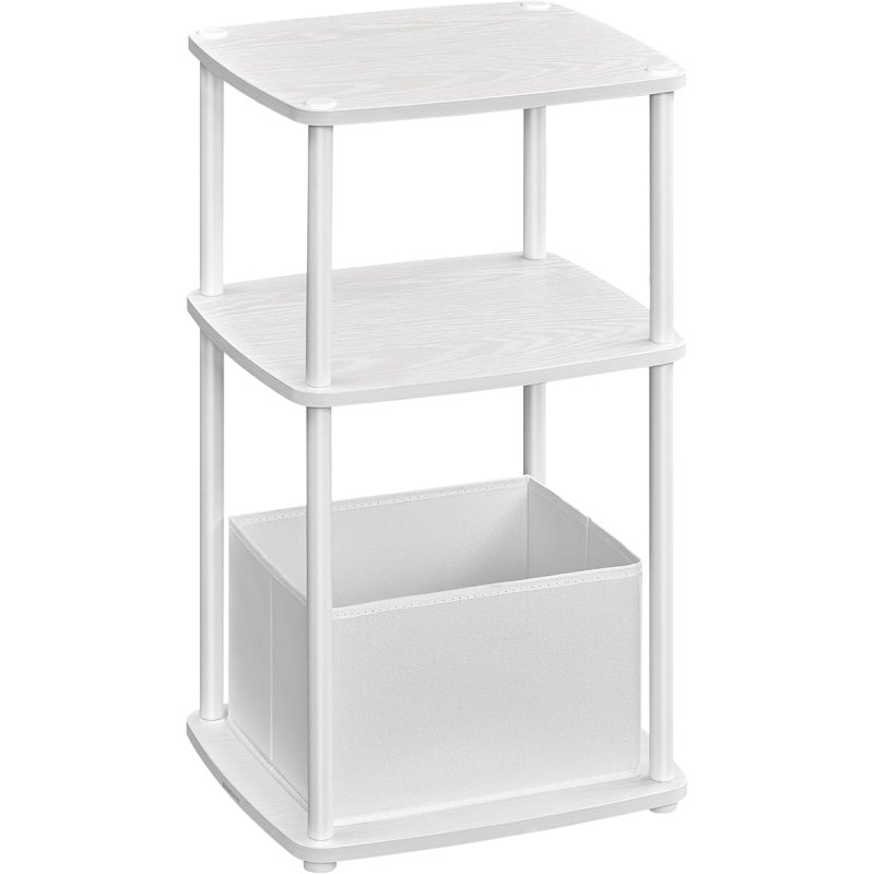 SONGMICS Λευκό Μοντέρνο Κομοδίνο 34x30x58cm με 3 Ράφια και Υφασμάτινο Καλάθι LET286W01