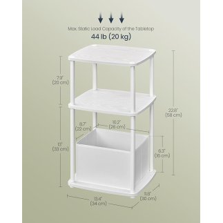 SONGMICS Λευκό Μοντέρνο Κομοδίνο 34x30x58cm με 3 Ράφια και Υφασμάτινο Καλάθι LET286W01