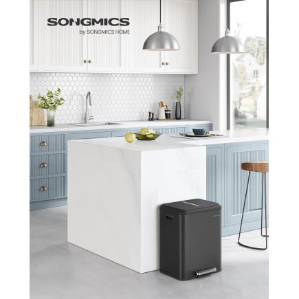 SONGMICS Διπλός Κάδος Απορριμμάτων Κουζίνας 30L από Ανοξείδωτο Ατσάλι με Αθόρυβο Κλείσιμο 41.7x33.2x49.4cm LTB544B02