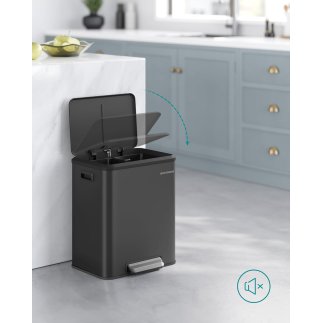 SONGMICS Διπλός Κάδος Απορριμμάτων Κουζίνας 30L από Ανοξείδωτο Ατσάλι με Αθόρυβο Κλείσιμο 41.7x33.2x49.4cm LTB544B02