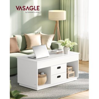 VASAGLE Πολυλειτουργικό Λευκό Τραπεζάκι Καφέ με Ανασηκούμενη Επιφάνεια και Αποθηκευτικούς Χώρους 100x50x48.5 εκ. LCT210W01