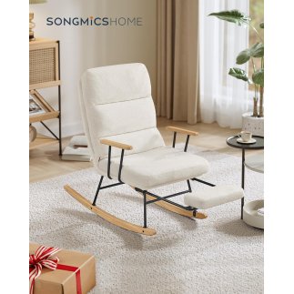 SONGMICS Λευκή Πολυθρόνα Κουνιστή με Ρυθμιζόμενη Πλάτη και Επεκτάσιμο Υποπόδιο - Ιδανική για Χαλάρωση και Άνεση LYY016W01
