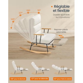 SONGMICS Λευκή Πολυθρόνα Κουνιστή με Ρυθμιζόμενη Πλάτη και Επεκτάσιμο Υποπόδιο - Ιδανική για Χαλάρωση και Άνεση LYY016W01