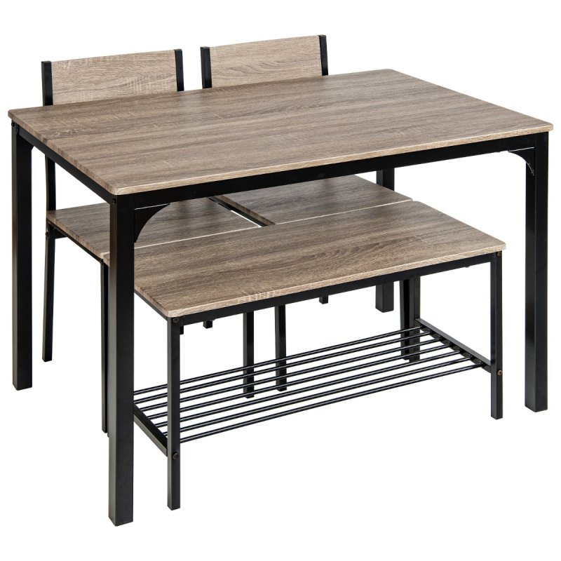 Σετ Τραπεζαρίας 4 Τεμαχίων με Τραπέζι 110 x 70 x 76 cm, Πάγκο 40 x 43 x 86 cm και 2 Καρέκλες 85 x 36 x 46,4 cm Γκρι Ξύλο KC55737