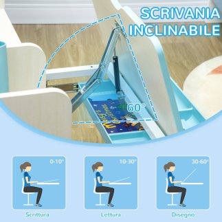 Σετ Σχολικό Μεταλλικό Γραφείο 80 x 52 x 88-109 cm με Καρέκλα 2 τμχ Χρώματος Μπλε HOMCOM 312-088V00BU