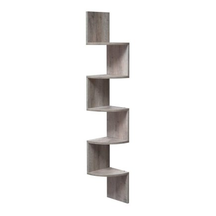 Γωνιακή Ξύλινη Ραφιέρα με 5 Ράφια 20 x 20 x 127.5 cm Χρώματος Γκρι VASAGLE LBC020M01