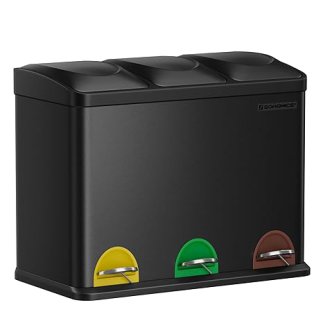 SONGMICS Τριπλός Κάδος Ανακύκλωσης 45L με Χρωματιστά Πεντάλ και Αφαιρούμενους Κάδους 60.5x40.5x48.5cm LTB45B