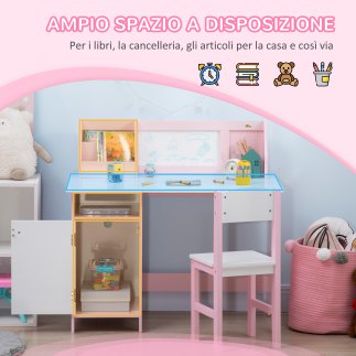 HOMCOM  Σετ Τραπέζι και Καρέκλες για Παιδιά 5+ Ετών από Ξύλο με Σχολικό Θρανίο 90x45x85 εκ. και Καρέκλα 29x29x66 Λευκό και Ροζ  
