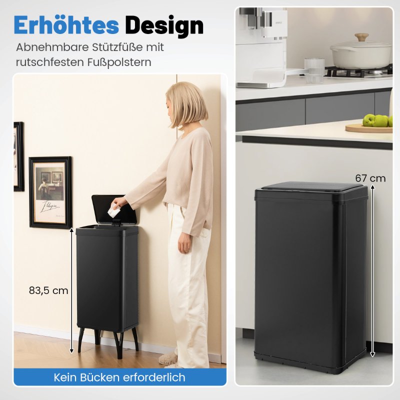 Costway Ανοξείδωτος Κάδος Απορριμμάτων 50L με Αυτόματο Αισθητήρα Κίνησης Μαύρος 35 x 25 x 65 εκ. GY10017DK