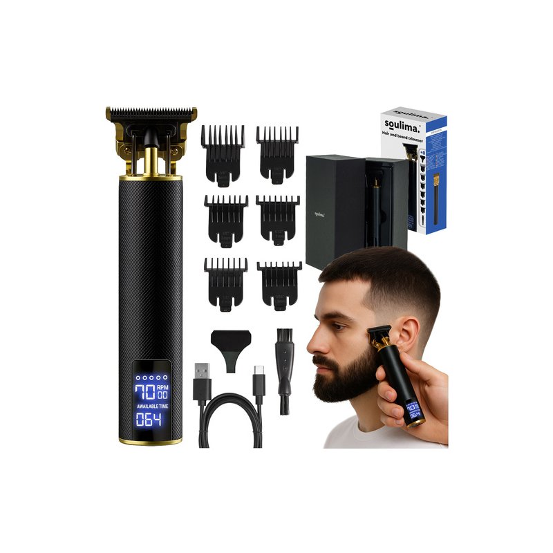 Κουρευτική Μηχανή & Τρίμερ με 3 Ταχύτητες και LCD Οθόνη Μαύρο/Χρυσό 25429 Soulima