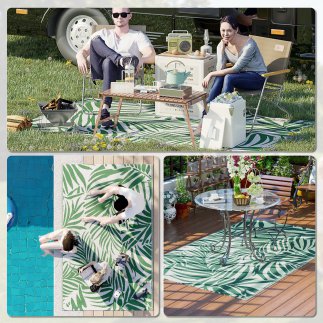 Outsunny Εξωτερικό Χαλί για Μπαλκόνι και Βεράντα Αναστρέψιμο με Σχέδιο Φύλλων, 152x243 εκ., Πράσινο και Λευκό 844-645V00DG