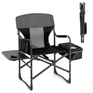 Costway Πτυσσόμενη Καρέκλα Camping με Πλαϊνό Τραπέζι, Ψυγείο & Τσάντα Αποθήκευσης 113 x 56 x 98 cm Μαύρο NP10866DK