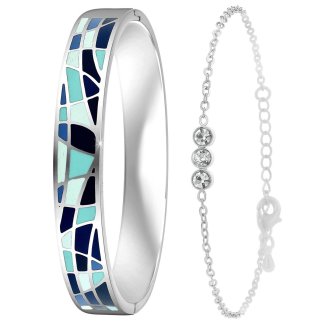 So Charm Σετ 2 Βραχιόλια διακοσμημένο με Κρύσταλλα Swarovski και ρητίνης με εφέ Σμάλτο, Ασημί B2164+BS4274-ARGENT
