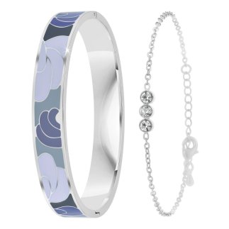 So Charm Σετ 2 Βραχιόλια διακοσμημένο με Κρύσταλλα Swarovski και ρητίνης με εφέ Σμάλτο, Ασημί B4344A+BS4274A