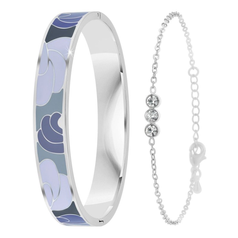 So Charm Σετ 2 Βραχιόλια διακοσμημένο με Κρύσταλλα Swarovski και ρητίνης με εφέ Σμάλτο, Ασημί B4344A+BS4274A