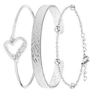 So Charm Σετ 3 Βραχιόλια διακοσμημένα με Κρύσταλλα Swarovski, Ασημί BS040A+B2500A+B2371A