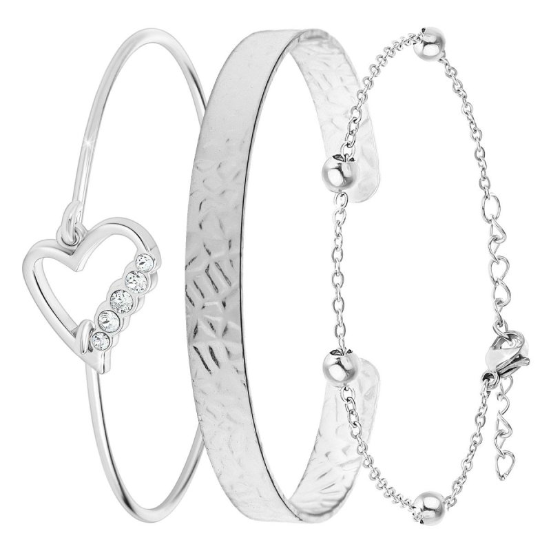So Charm Σετ 3 Βραχιόλια διακοσμημένα με Κρύσταλλα Swarovski, Ασημί BS040A+B2500A+B2371A