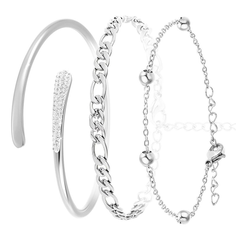 So Charm Σετ 3 Βραχιόλια διακοσμημένα με Κρύσταλλα Swarovski, Ασημί BS1927+B2384+B2371-A