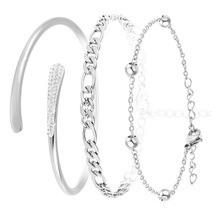 So Charm Σετ 3 Βραχιόλια διακοσμημένα με Κρύσταλλα Swarovski, Ασημί BS1927+B2384+B2371-A