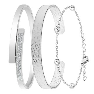 So Charm Σετ 3 Βραχιόλια διακοσμημένα με Κρύσταλλα Swarovski, Ασημί BS2532+B2500+B2371-A