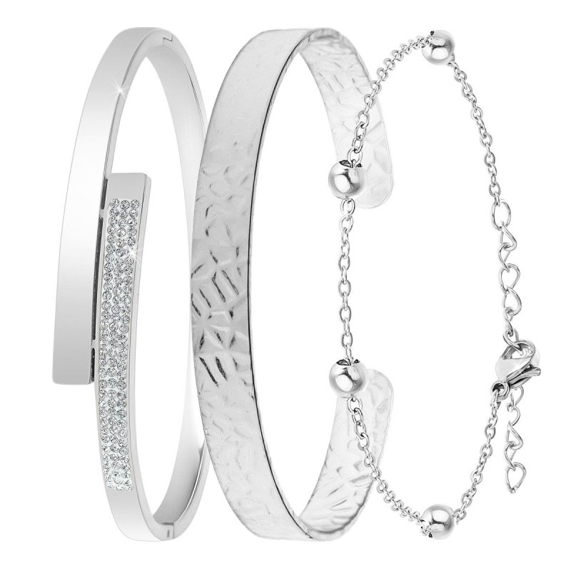 So Charm Σετ 3 Βραχιόλια διακοσμημένα με Κρύσταλλα Swarovski, Ασημί BS2532+B2500+B2371-A