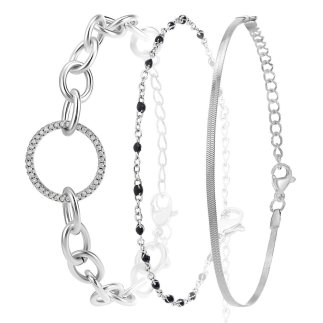 So Charm Σετ 3 Βραχιόλια διακοσμημένα με Κρύσταλλα Swarovski, Ασημί BS2964+B2381N+B2397A