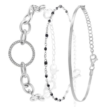 So Charm Σετ 3 Βραχιόλια διακοσμημένα με Κρύσταλλα Swarovski, Ασημί BS2964+B2381N+B2397A