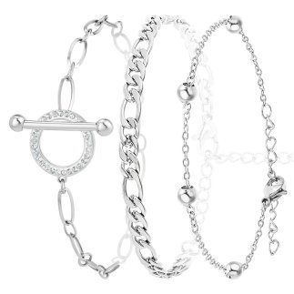 So Charm Σετ 3 Βραχιόλια διακοσμημένα με Κρύσταλλα Swarovski, Ασημί BS3158+B2384+B2371-A