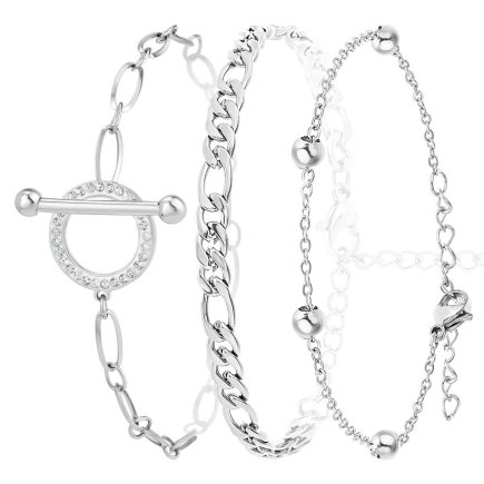 So Charm Σετ 3 Βραχιόλια διακοσμημένα με Κρύσταλλα Swarovski, Ασημί BS3158+B2384+B2371-A