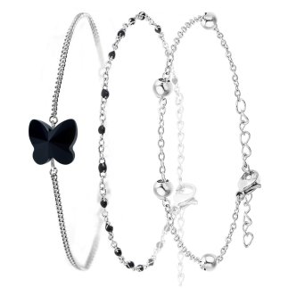 So Charm Σετ 3 Βραχιόλια διακοσμημένα με Κρύσταλλα Swarovski, Ασημί BS4386+B2381N+B2371A