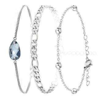 So Charm Σετ 3 Βραχιόλια διακοσμημένα με Κρύσταλλα Swarovski, Ασημί BS4388+B2384+B2371-A