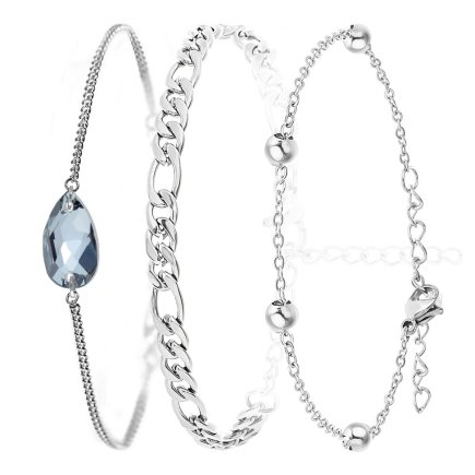 So Charm Σετ 3 Βραχιόλια διακοσμημένα με Κρύσταλλα Swarovski, Ασημί BS4388+B2384+B2371-A
