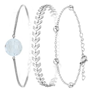 So Charm Σετ 3 Βραχιόλια διακοσμημένα με Κρύσταλλα Swarovski, Ασημί BS4390+B2882+B2371-A