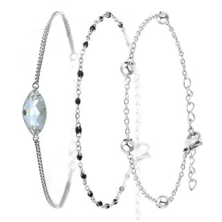 So Charm Σετ 3 Βραχιόλια διακοσμημένα με Κρύσταλλα Swarovski, Ασημί BS4391+B2381N+B2371A