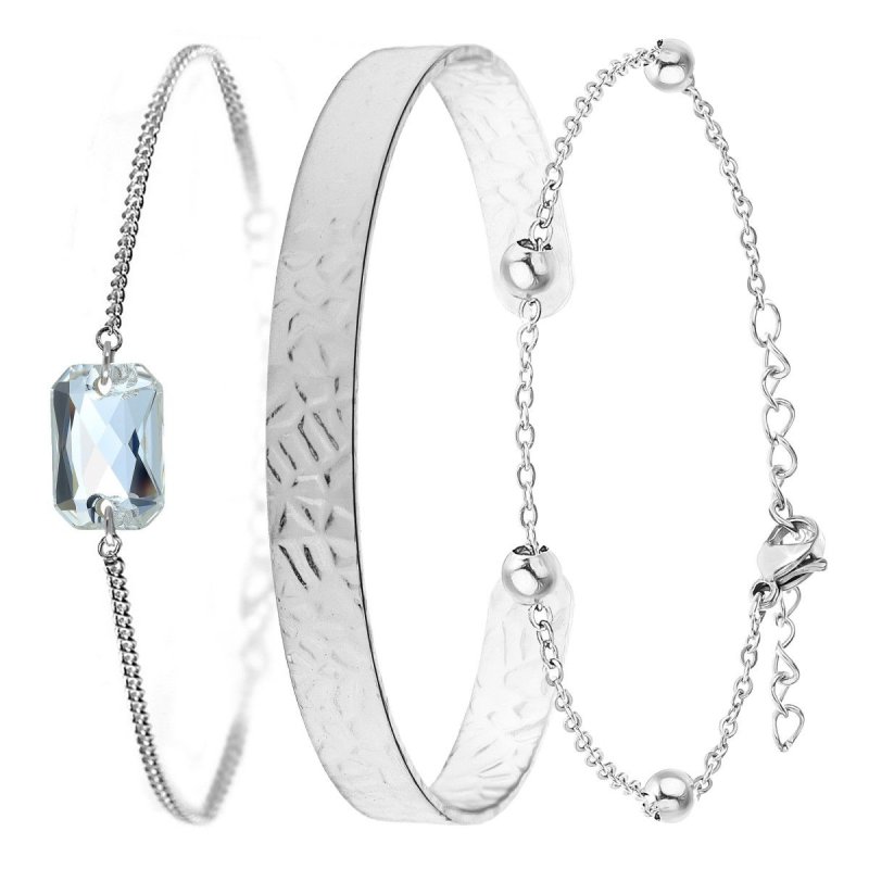 So Charm Σετ 3 Βραχιόλια διακοσμημένα με Κρύσταλλα Swarovski, Ασημί BS4392+B2500+B2371-A